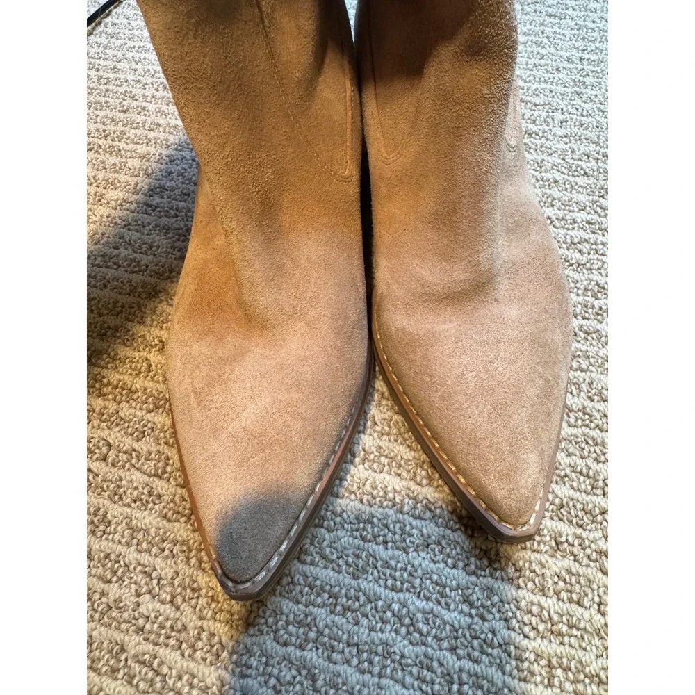 Marc Fisher LTD Suede Knee High Boots‎ Tan Block Heel Pointed Toe Women's 7